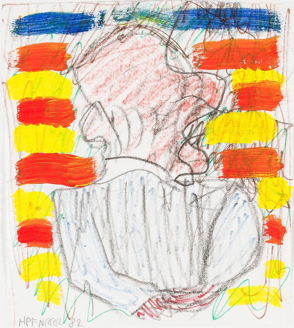 Kurt Hüpfner, Ohne Titel, 1982, Acryl, Buntstift und Kreide auf Papier, kaschiert auf Karton, 1 ...