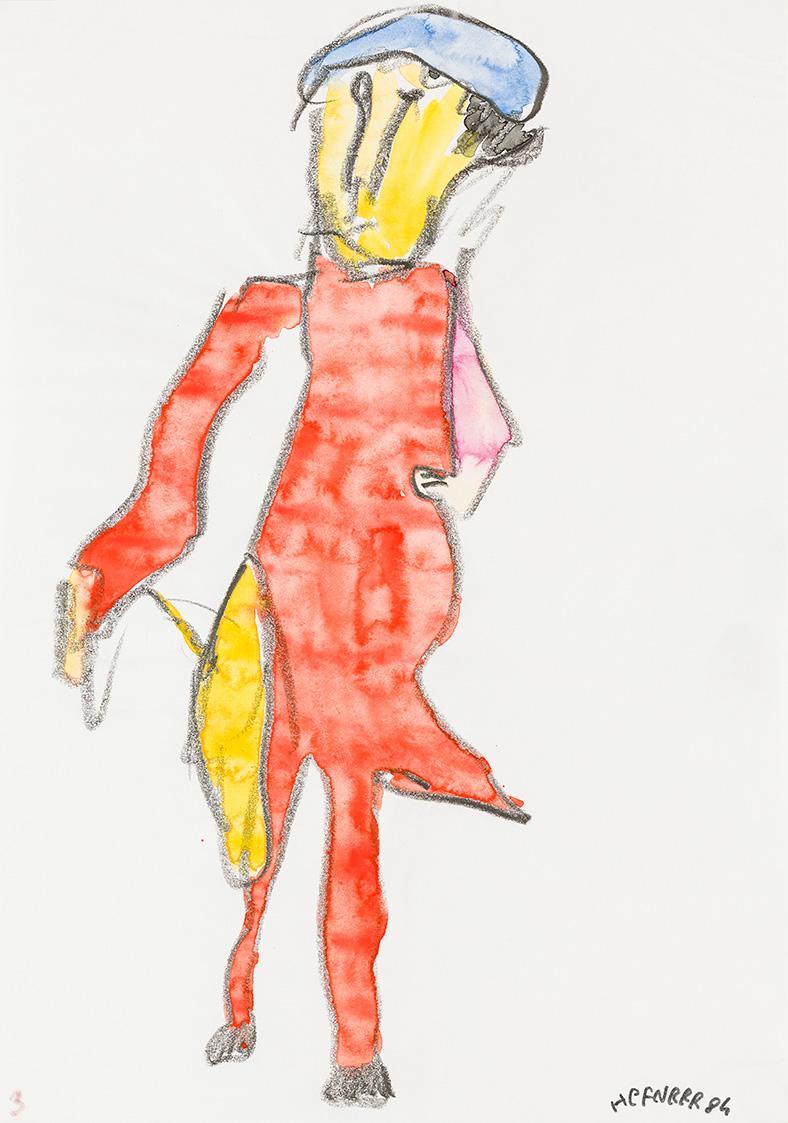 Kurt Hüpfner, Ohne Titel, 1984, Aquarell und Kreide auf Papier, kaschiert auf Karton, 29,7 × 21 ...