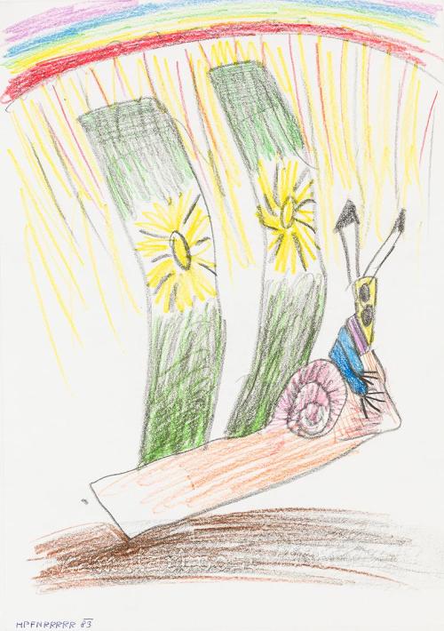 Kurt Hüpfner, Ohne Titel, 1983, Bleistift und Buntstift auf Papier, kaschiert auf Karton, 29,7  ...