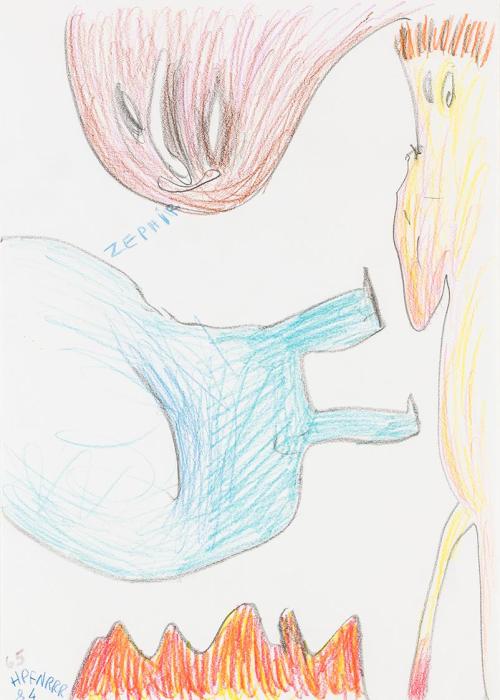 Kurt Hüpfner, Zephir, 1984, Bleistift, Kreide und Buntstift auf Papier, kaschiert auf Karton, 2 ...