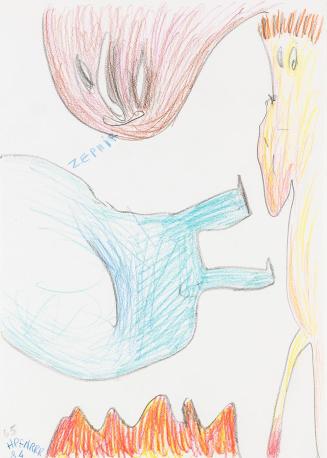 Kurt Hüpfner, Zephir, 1984, Bleistift, Kreide und Buntstift auf Papier, kaschiert auf Karton, 2 ...