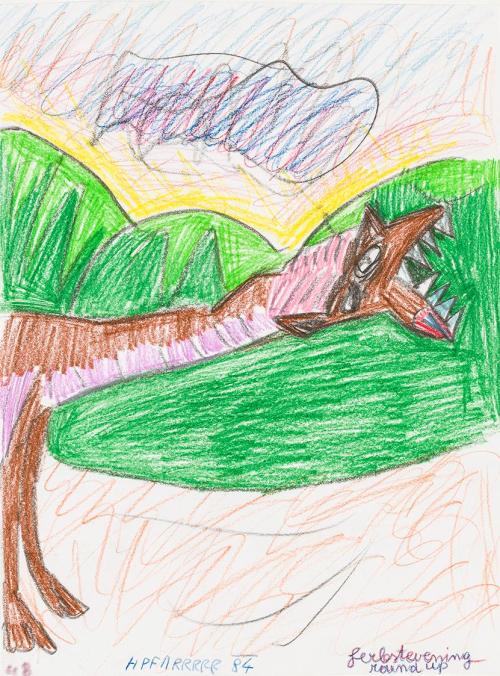 Kurt Hüpfner, "herbstevening round up", 1984, Bleistift, Buntstift und Kreide auf Papier, kasch ...