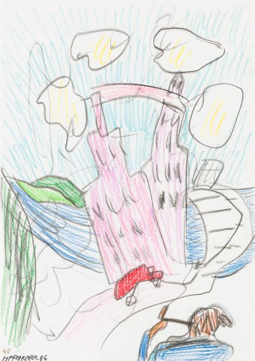 Kurt Hüpfner, Ohne Titel, 1984, Bleistift und Buntstift auf Papier, kaschiert auf Karton, 29,8  ...