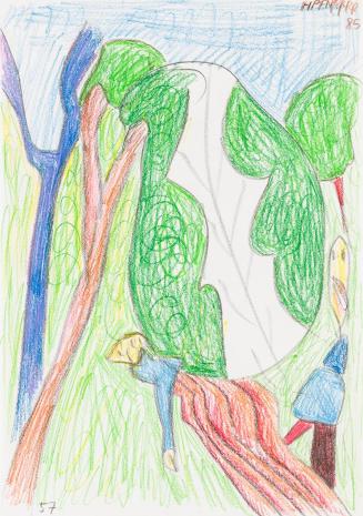 Kurt Hüpfner, Ohne Titel, 1984, Bleistift und Buntstift auf Papier, kaschiert auf Karton, 29,7  ...