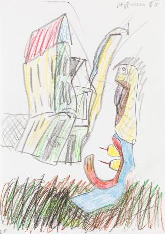 Kurt Hüpfner, Ohne Titel, 1985, Bleistift und Buntstift auf Papier, kaschiert auf Papier, 29,7  ...