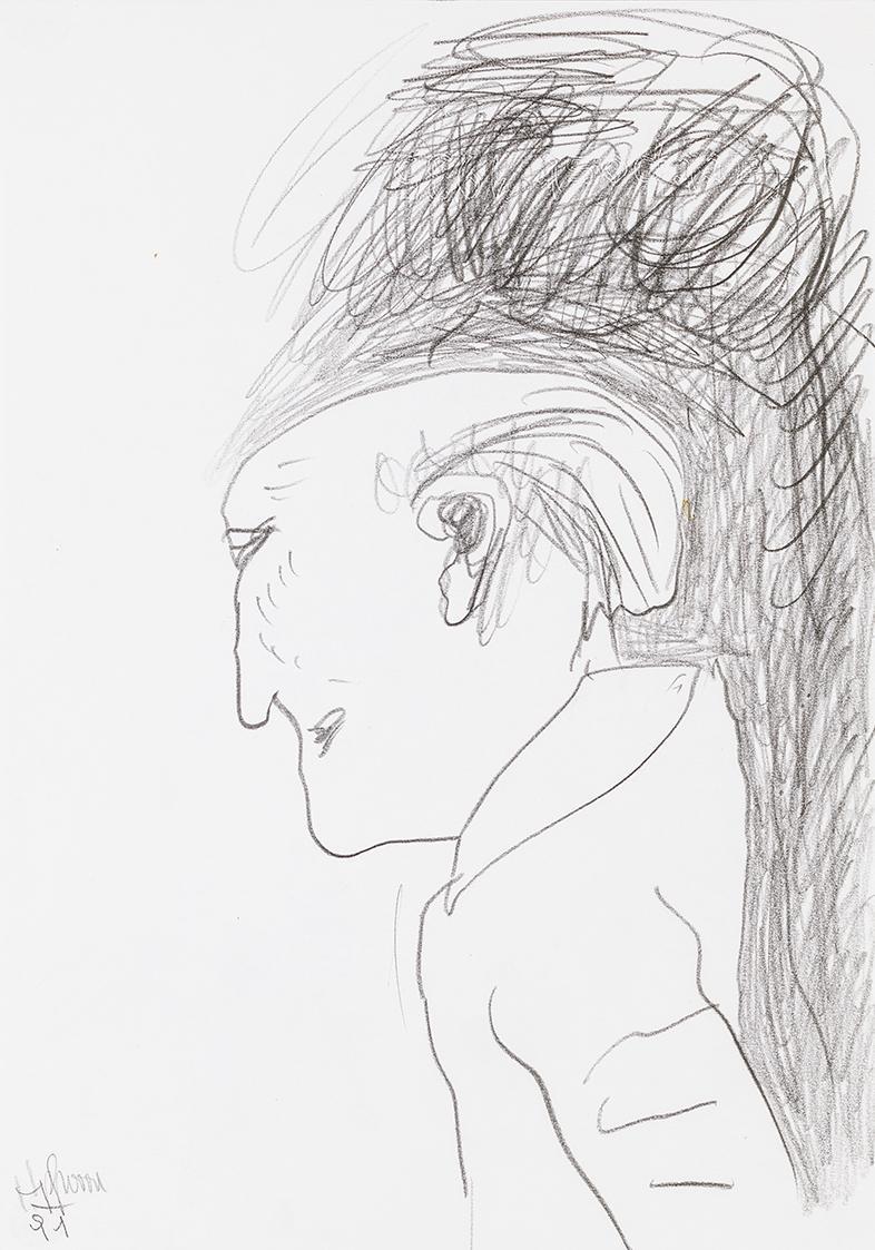 Kurt Hüpfner, Ohne Titel, 1991, Bleistift auf Papier, kaschiert auf Karton, 29,8 × 21 cm, Priva ...