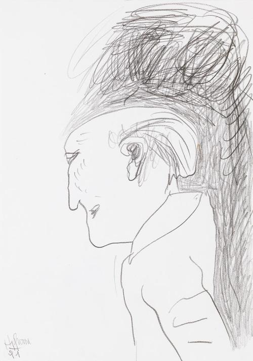 Kurt Hüpfner, Ohne Titel, 1991, Bleistift auf Papier, kaschiert auf Karton, 29,8 × 21 cm, Priva ...