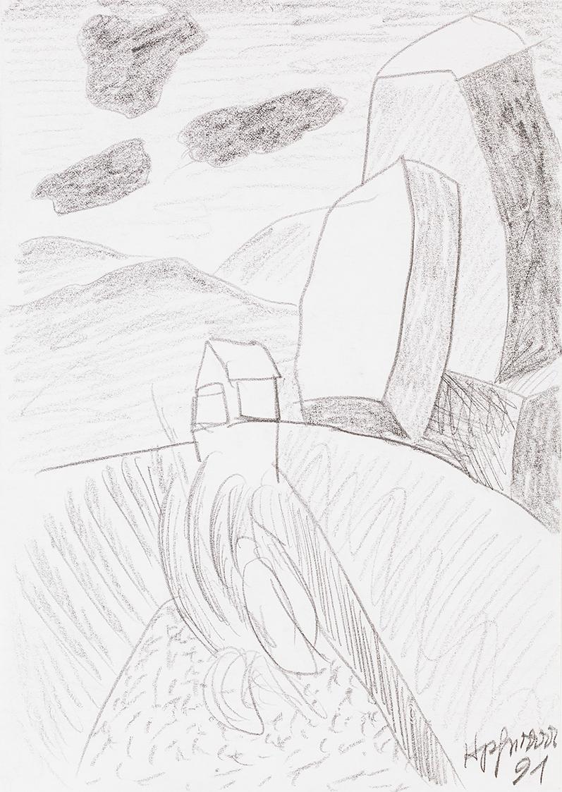 Kurt Hüpfner, Ohne Titel, 1991, Bleistift auf Papier, kaschiert auf Karton, 29,7 × 21 cm, Priva…
