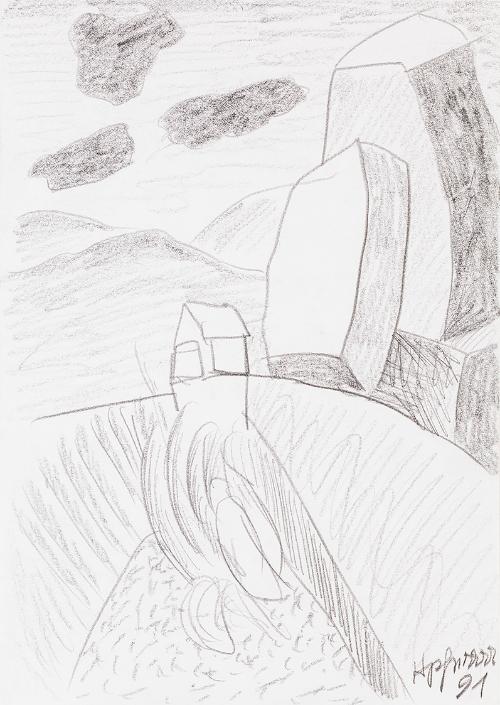 Kurt Hüpfner, Ohne Titel, 1991, Bleistift auf Papier, kaschiert auf Karton, 29,7 × 21 cm, Priva…