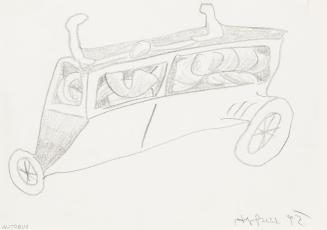 Kurt Hüpfner, Autobus, 1992, Bleistift auf Papier, kaschiert auf Karton, 21 × 29,7 cm, Privatbe ...