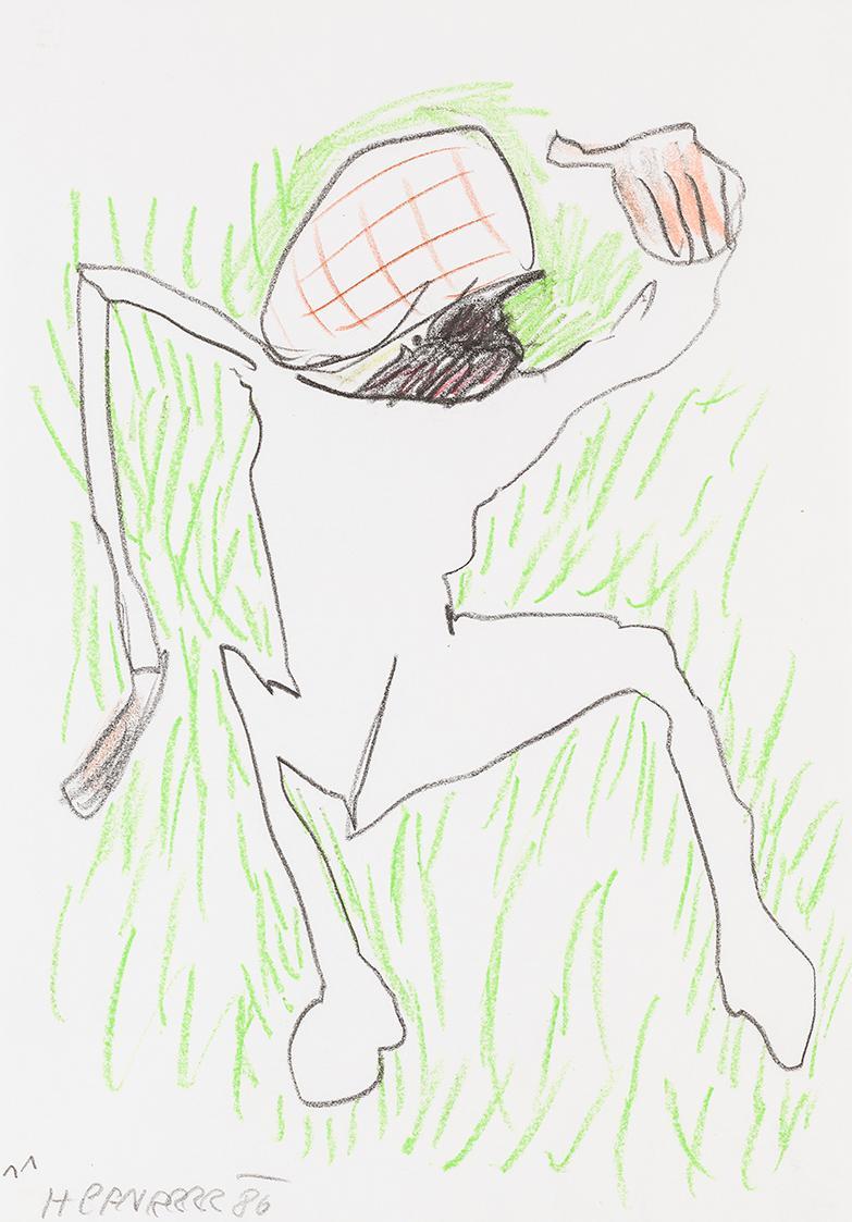 Kurt Hüpfner, Ohne Titel, 1986, Bleistift und Buntstift auf Papier, kaschiert auf Karton, 29,7  ...