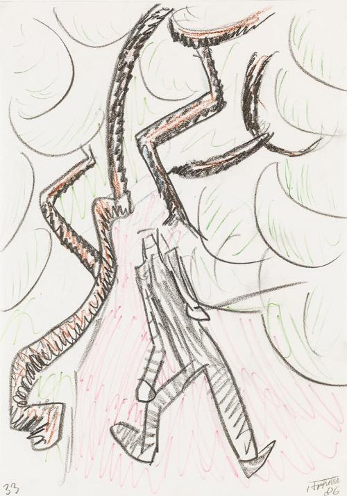 Kurt Hüpfner, Ohne Titel, 1986, Bleistift und Buntstift auf Papier, kaschiert auf Karton, 29,7  ...