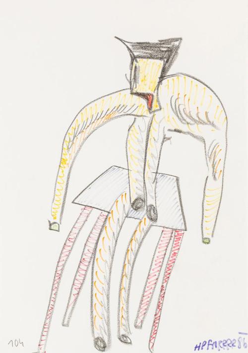 Kurt Hüpfner, Ohne Titel, 1986, Bleistift und Filzstift auf Papier, kaschiert auf Papier, 29,7  ...