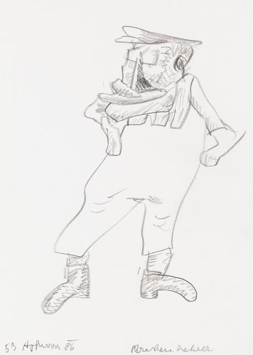 Kurt Hüpfner, Straßenkehrer, 1986, Bleistift auf Papier, kaschiert auf Karton, 29,7 × 21 cm, Pr ...