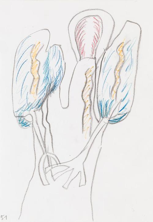 Kurt Hüpfner, Ohne Titel, um 1986, Bleistift und Buntstift auf Papier, kaschiert auf Karton, 29 ...