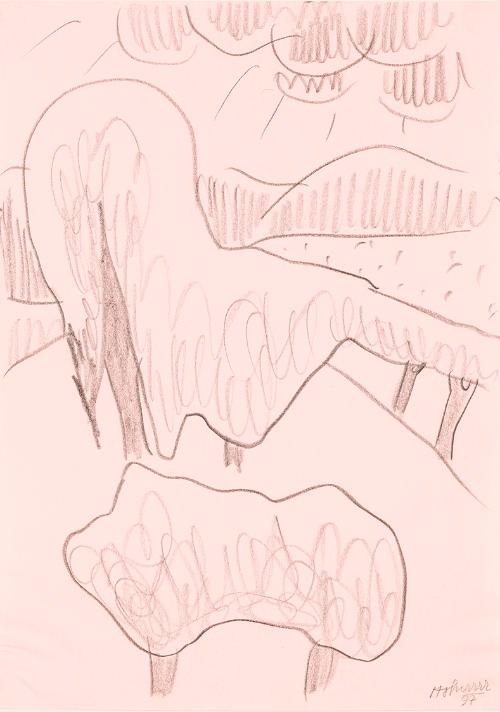 Kurt Hüpfner, Ohne Titel, 1997, Bleistift auf rosafarbenem Papier, kaschiert auf Karton, 29,7 ×…