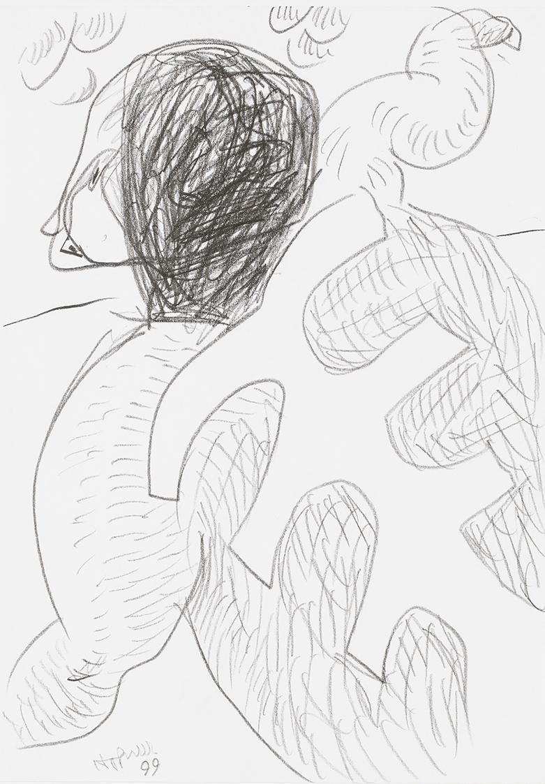 Kurt Hüpfner, Ohne Titel, 1999, Bleistift auf Papier, kaschiert auf Karton, 29,7 × 21 cm, Priva ...