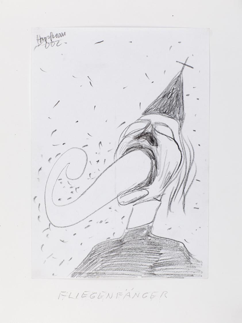 Kurt Hüpfner, Fliegenfänger, 2002, Bleistift auf Papier, kaschiert auf Karton, 29,7 × 21 cm, Pr ...