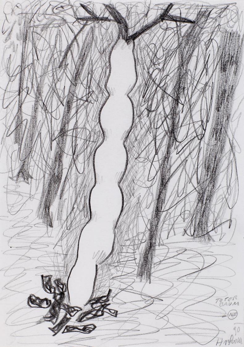 Kurt Hüpfner, Toter Baum, 1990, Bleistift auf Papier, kaschiert auf Karton, 29,8 × 21 cm, Priva ...