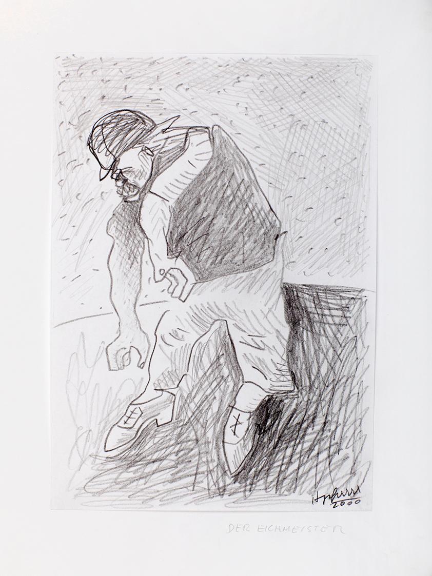 Kurt Hüpfner, Der Eichmeister, 2000, Bleistift auf Papier, kaschiert auf Karton, 29,7 × 21 cm, …