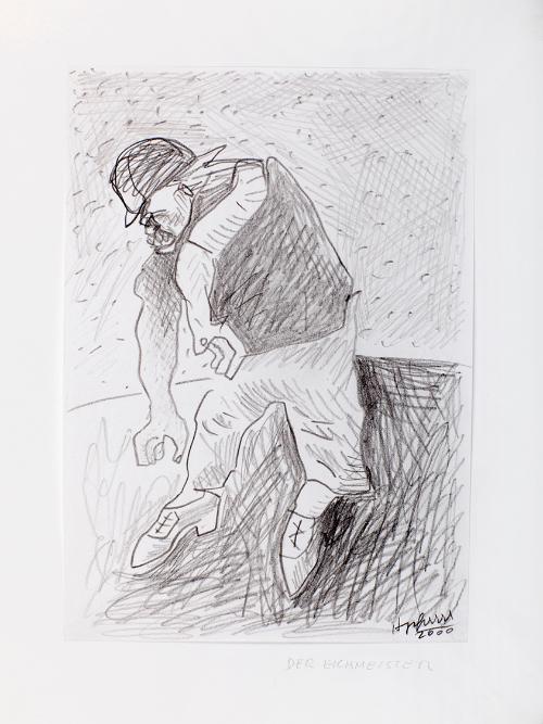 Kurt Hüpfner, Der Eichmeister, 2000, Bleistift auf Papier, kaschiert auf Karton, 29,7 × 21 cm, …