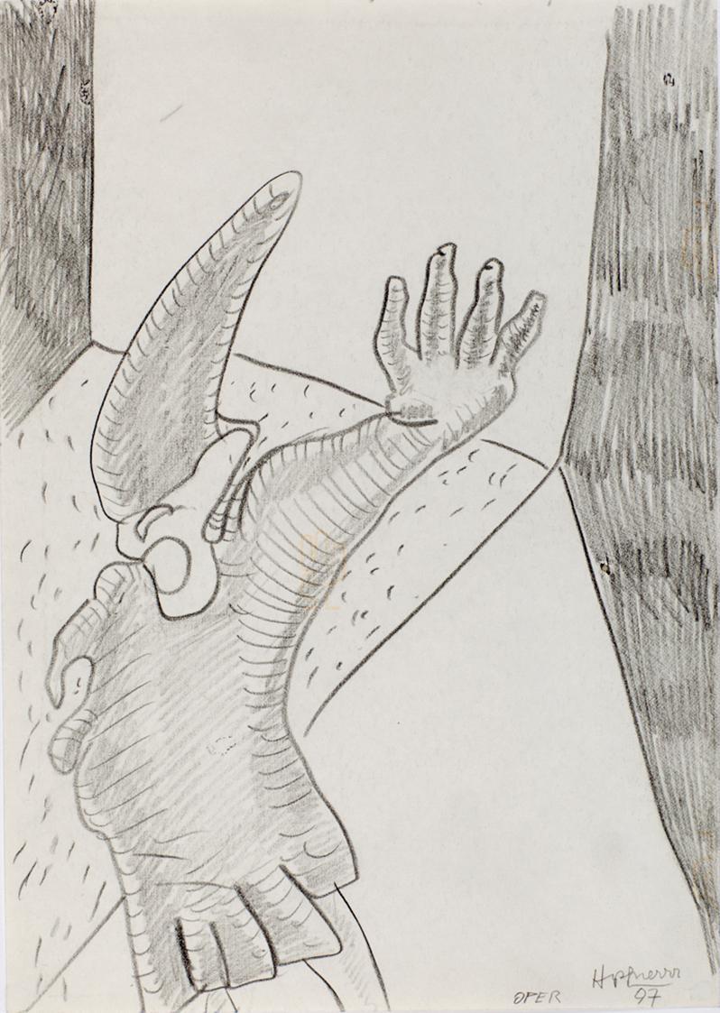 Kurt Hüpfner, Oper, 1997, Bleistift auf Papier, kaschiert auf Karton, 29,7 × 21 cm, Privatbesit ...
