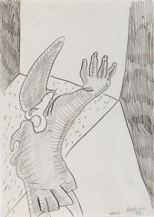 Kurt Hüpfner, Oper, 1997, Bleistift auf Papier, kaschiert auf Karton, 29,7 × 21 cm, Privatbesit ...