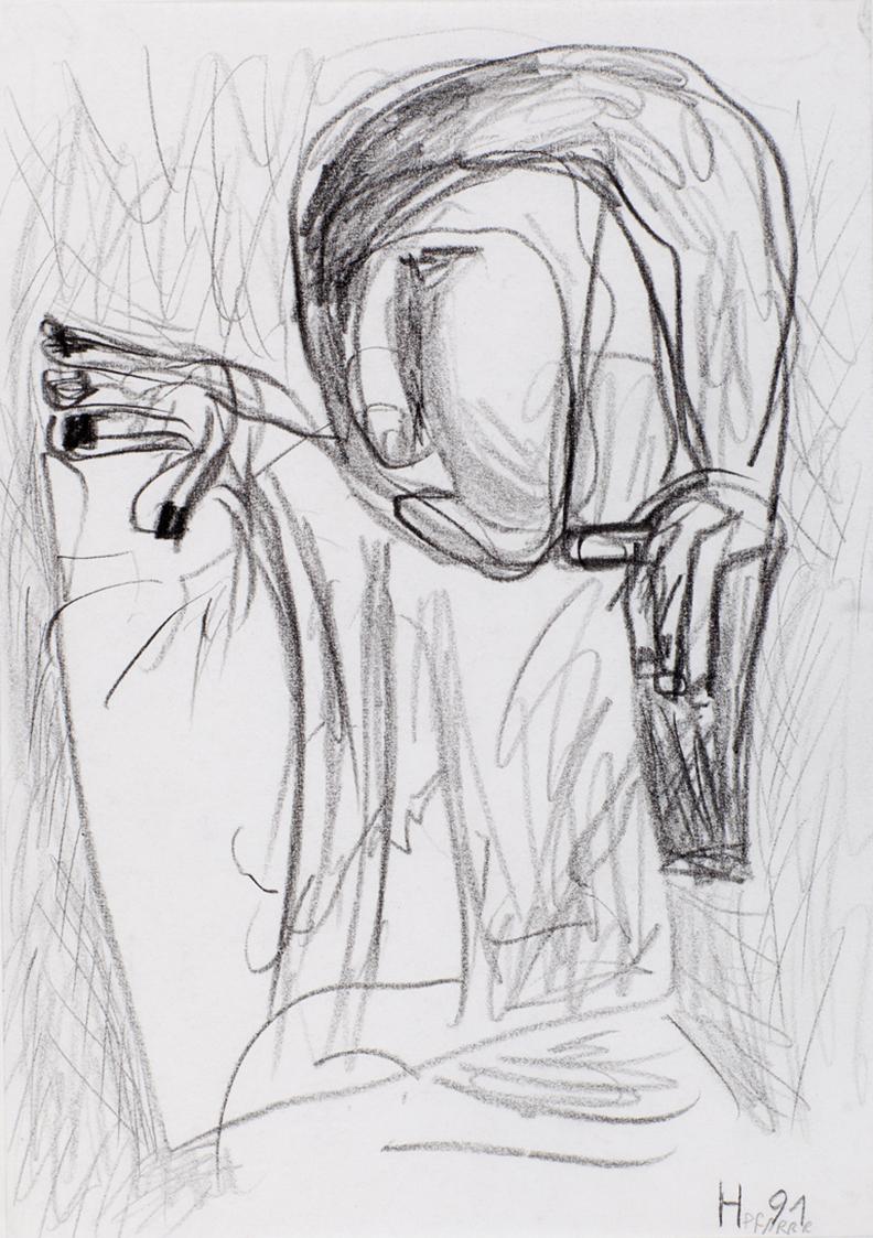 Kurt Hüpfner, Ohne Titel, 1991, Beistift auf Papier, kaschiert auf Karton, 29,7 × 21 cm, Privat…