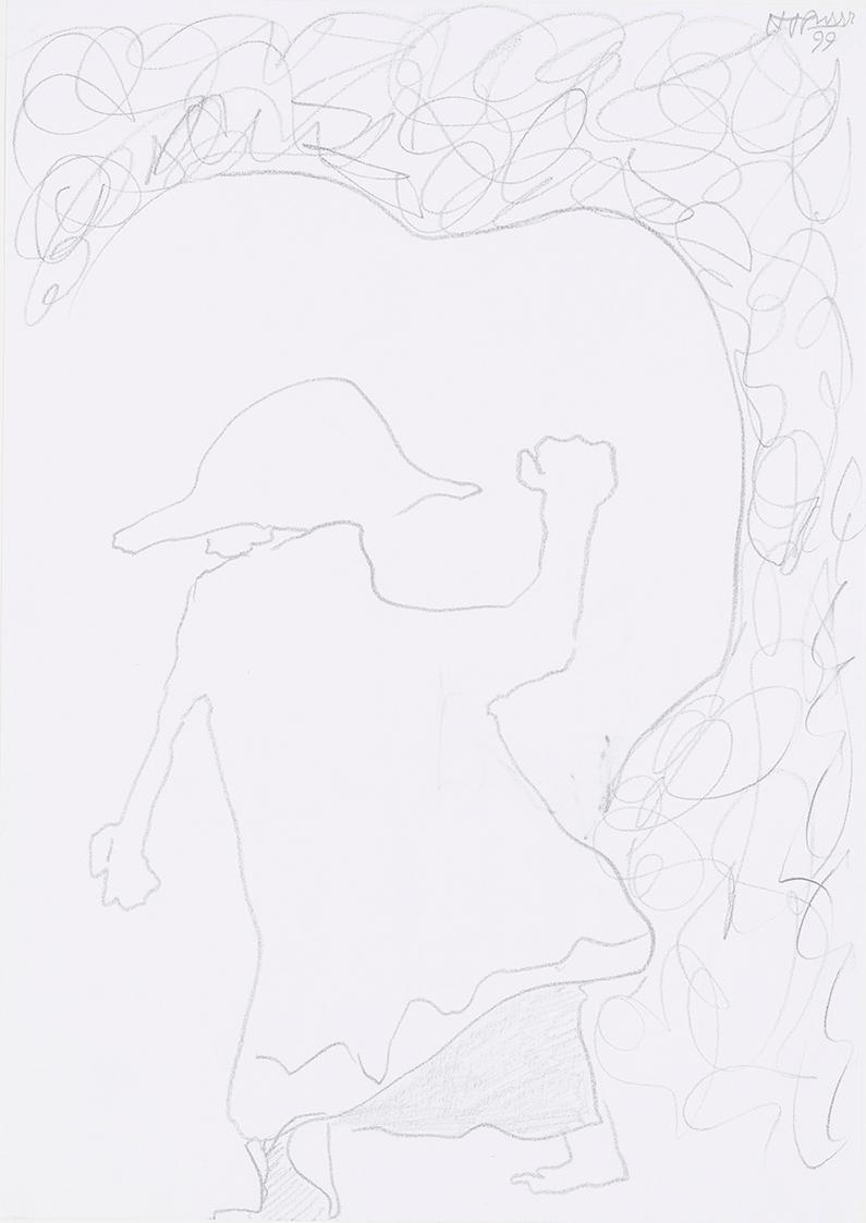 Kurt Hüpfner, Ohne Titel, 1999, Bleistift auf Papier, kaschiert auf Karton, 29,7 × 21 cm, Priva ...