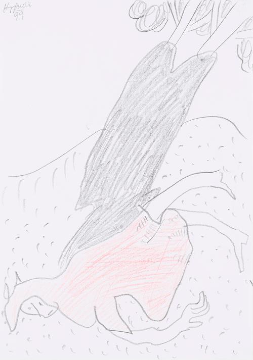 Kurt Hüpfner, Ohne Titel, 1999, Bleistift und Buntstift auf Papier, kaschiert auf Karton, 29,7 …