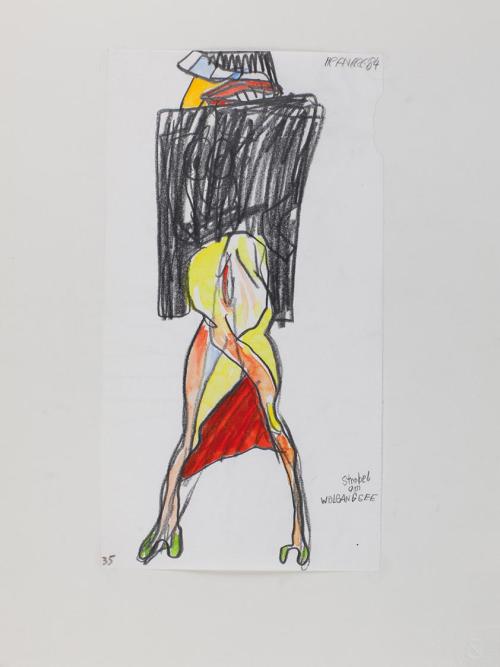 Kurt Hüpfner, Strobel am Wolfgangsee, 1984, Kreide, Bleistift und Aquarell auf Papier, kaschier ...