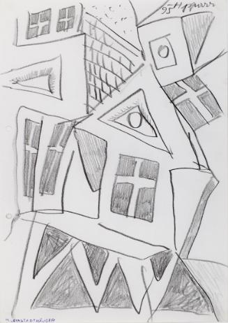 Kurt Hüpfner, Kleinstadthäuser, 1995, Bleistift auf Papier, kaschiert auf Karton, 29,7 × 21 cm,…