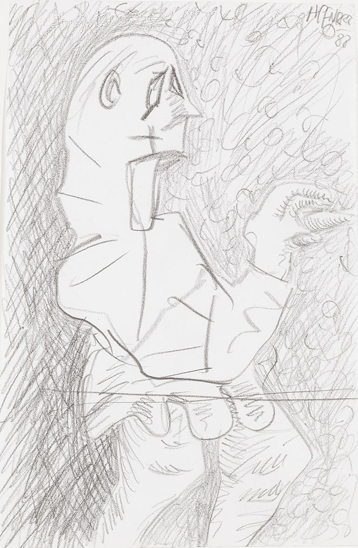 Kurt Hüpfner, Ohne Titel, 1988, Bleistift auf Papier, kaschiert auf Karton, 27,3 × 18,5 cm, Pri ...