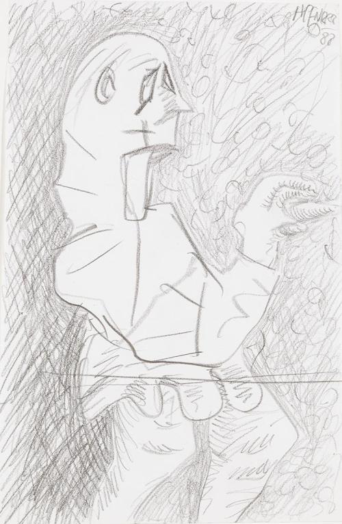 Kurt Hüpfner, Ohne Titel, 1988, Bleistift auf Papier, kaschiert auf Karton, 27,3 × 18,5 cm, Pri ...