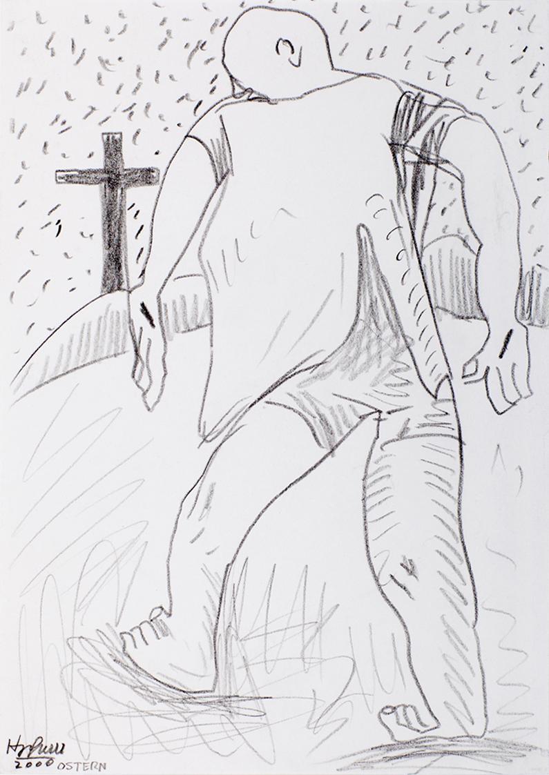 Kurt Hüpfner, Ostern, 2000, Bleistift auf Papier, kaschiert auf Karton, 29,7 × 21 cm, Privatbes ...