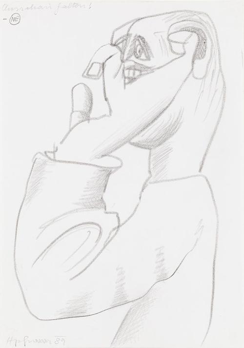 Kurt Hüpfner, "Ausschau halten!", 1989, Bleistift auf Papier, kaschiert auf Karton, 29,7 × 21 c ...