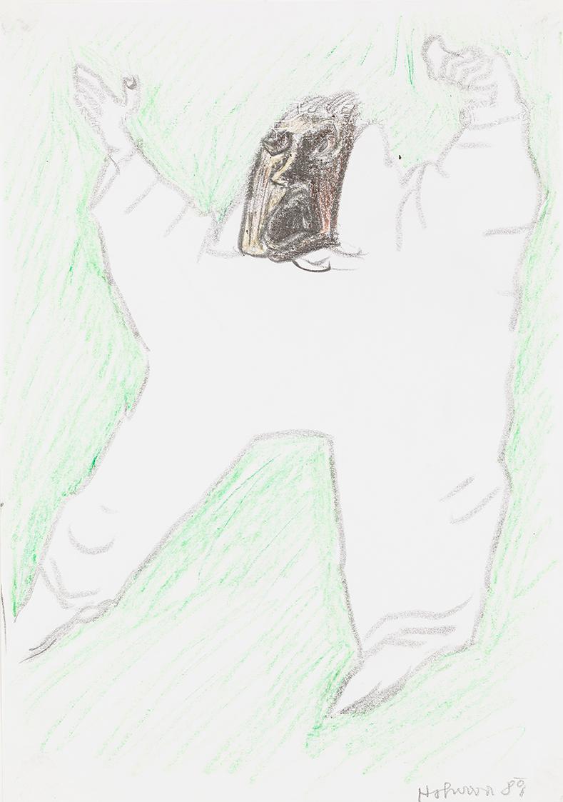 Kurt Hüpfner, Ohne Titel, 1989, Bleistift und Buntstift auf Papier, kaschiert auf Karton, 29,7  ...