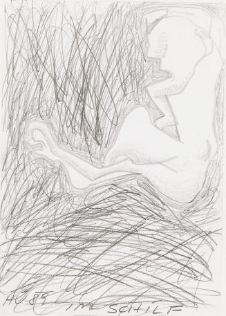 Kurt Hüpfner, Im Schilf, 1989, Bleistift auf Papier, kaschiert auf Karton, 29,7 × 21 cm, Privat ...