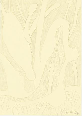 Kurt Hüpfner, Ohne Titel, 1997, Bleistift auf gelbem Papier, kaschiert auf Karton, 29,7 × 21 cm ...