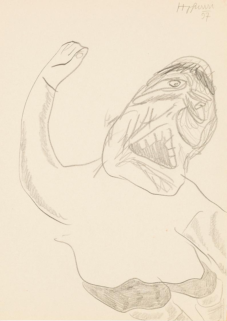 Kurt Hüpfner, Ohne Titel, 1997, Bleistift auf ungebleichtem Papier, kaschiert auf Karton, 29,7 …