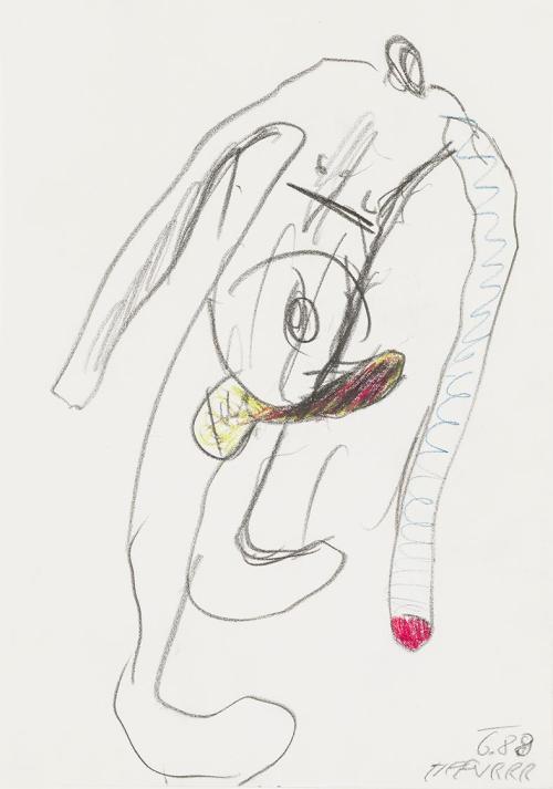 Kurt Hüpfner, Ohne Titel, 1988, Bleistift und Buntstift auf Papier, kaschiert auf Karton, 29,7  ...