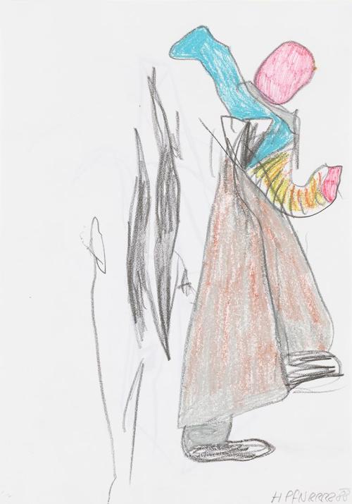 Kurt Hüpfner, Ohne Titel, 1988, Bleistift, Filzstift und Pastell auf Papier, kaschiert auf Kart ...