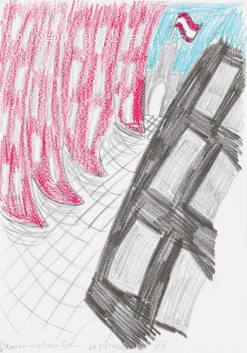 Kurt Hüpfner, Gemeindebauten, 1988, Bleistift und Pastell auf Papier, kaschiert auf Karton, 29, ...