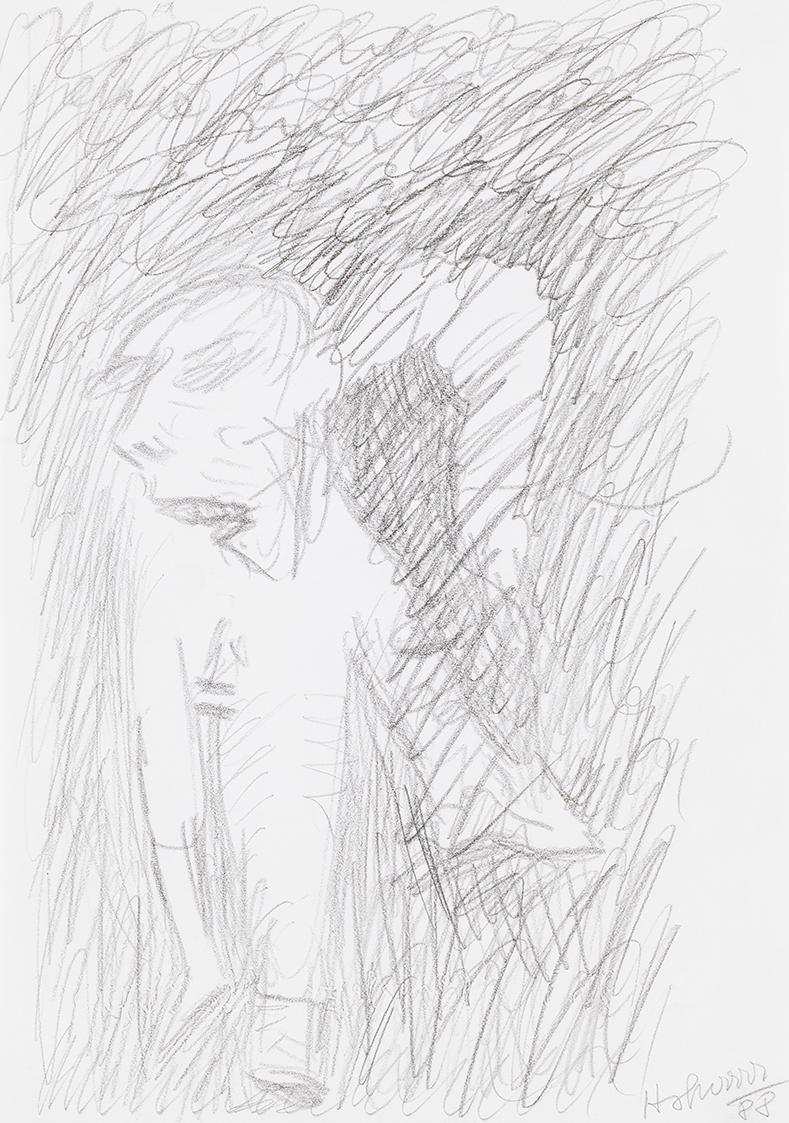 Kurt Hüpfner, Ohne Titel, 1988, Bleistift auf Papier, kaschiert auf Karton, 29,7 × 21 cm, Priva ...