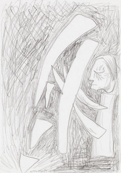 Kurt Hüpfner, Ohne Titel, 1989, Bleistift auf Papier, kaschiert auf Karton, 29,7 × 21 cm, Priva ...