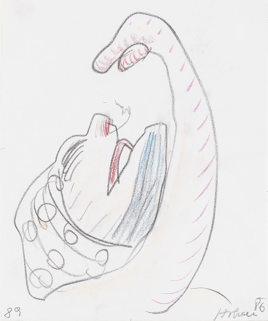 Kurt Hüpfner, Ohne Titel, 1986, Buntstift auf Papier, kaschiert auf Karton, 22,2 × 18,6 cm, Pri ...