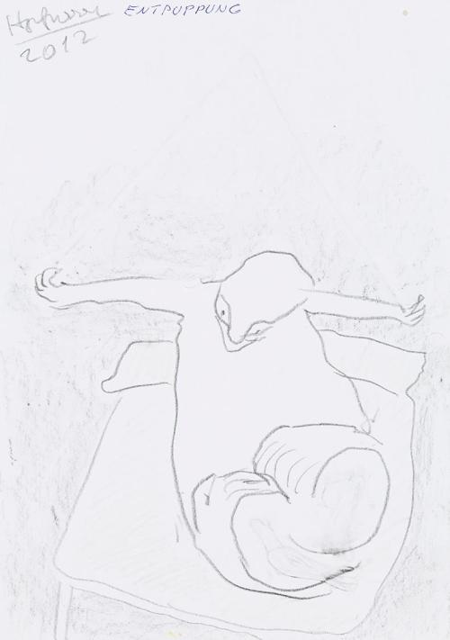 Kurt Hüpfner, Entpuppung, 2012, Bleistift auf Papier, 29,7 × 21 cm, Privatbesitz, Wien