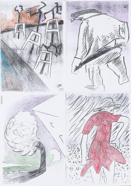 Kurt Hüpfner, Zyklon 2, Graphic Novel, nach 2003, Kopie, mit Buntstift bearbeitet, 60 × 42,5 cm ...