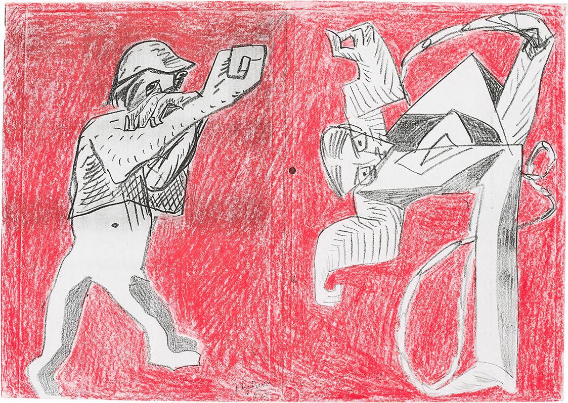 Kurt Hüpfner, Das rote Wien, Graphic Novel, 2008, Kopie, mit roter Kreide bearbeitet, 30 × 42 c ...