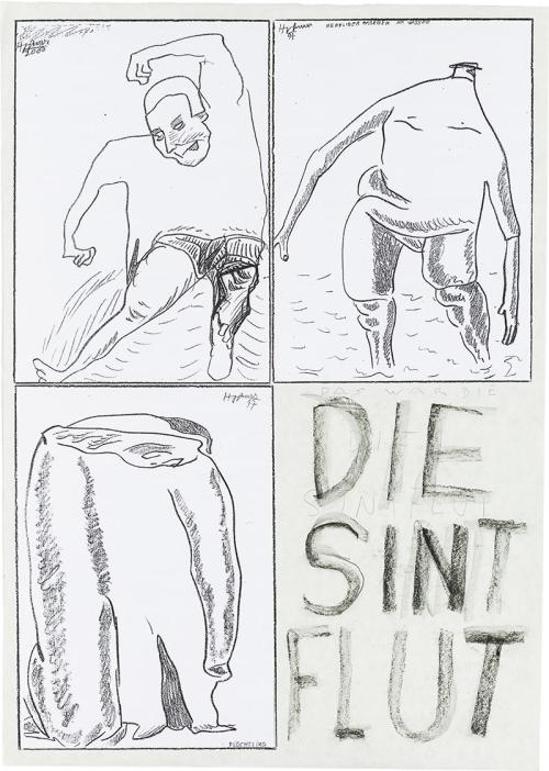 Kurt Hüpfner, Sintflut 3, Graphic Novel, um 2000, Kopien, kaschiert auf Papier, mit schwarzer K ...